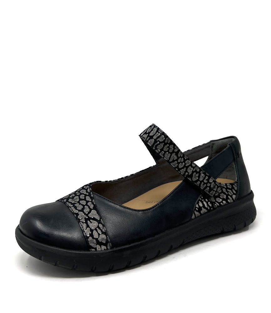 Black / Blue Grey Women Ziera Sofia (Extra Wide, Adjustable Fit) Mary Janes | Z-089365